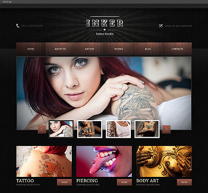 Black Tattoo Salon WordPress Theme - Premium wordpress themes