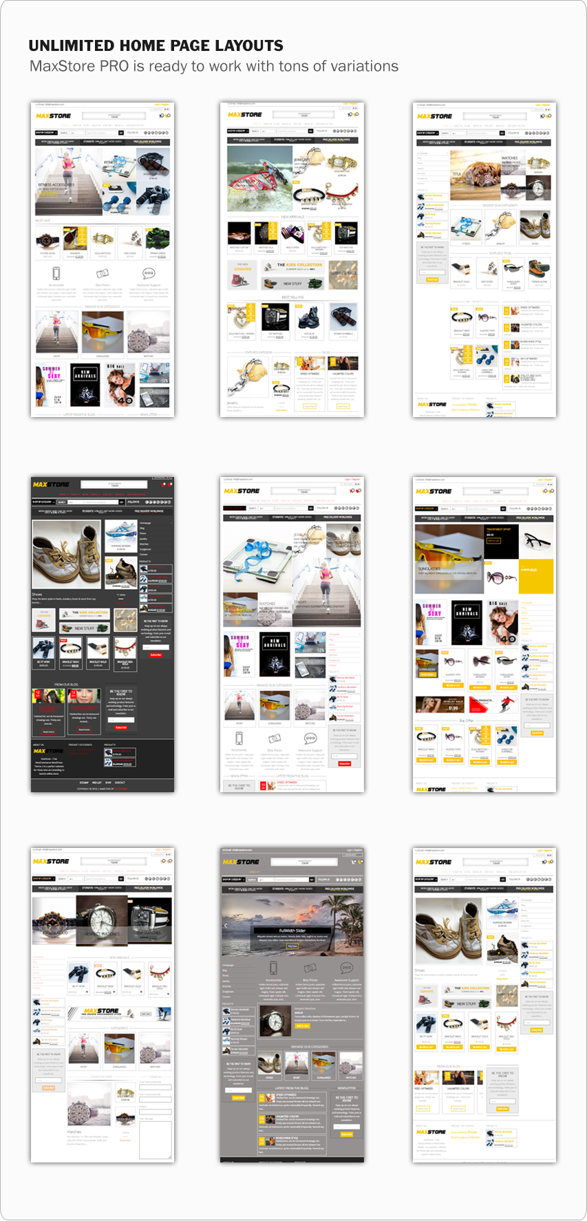 MaxStore PRO homepage layouts