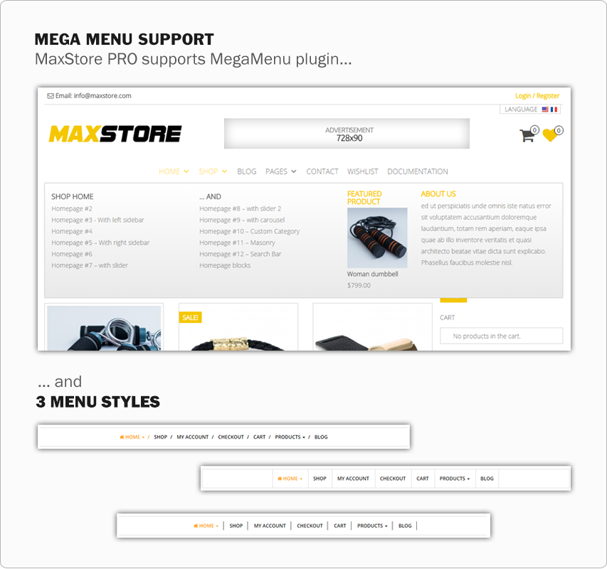 MaxStore PRO menu layouts